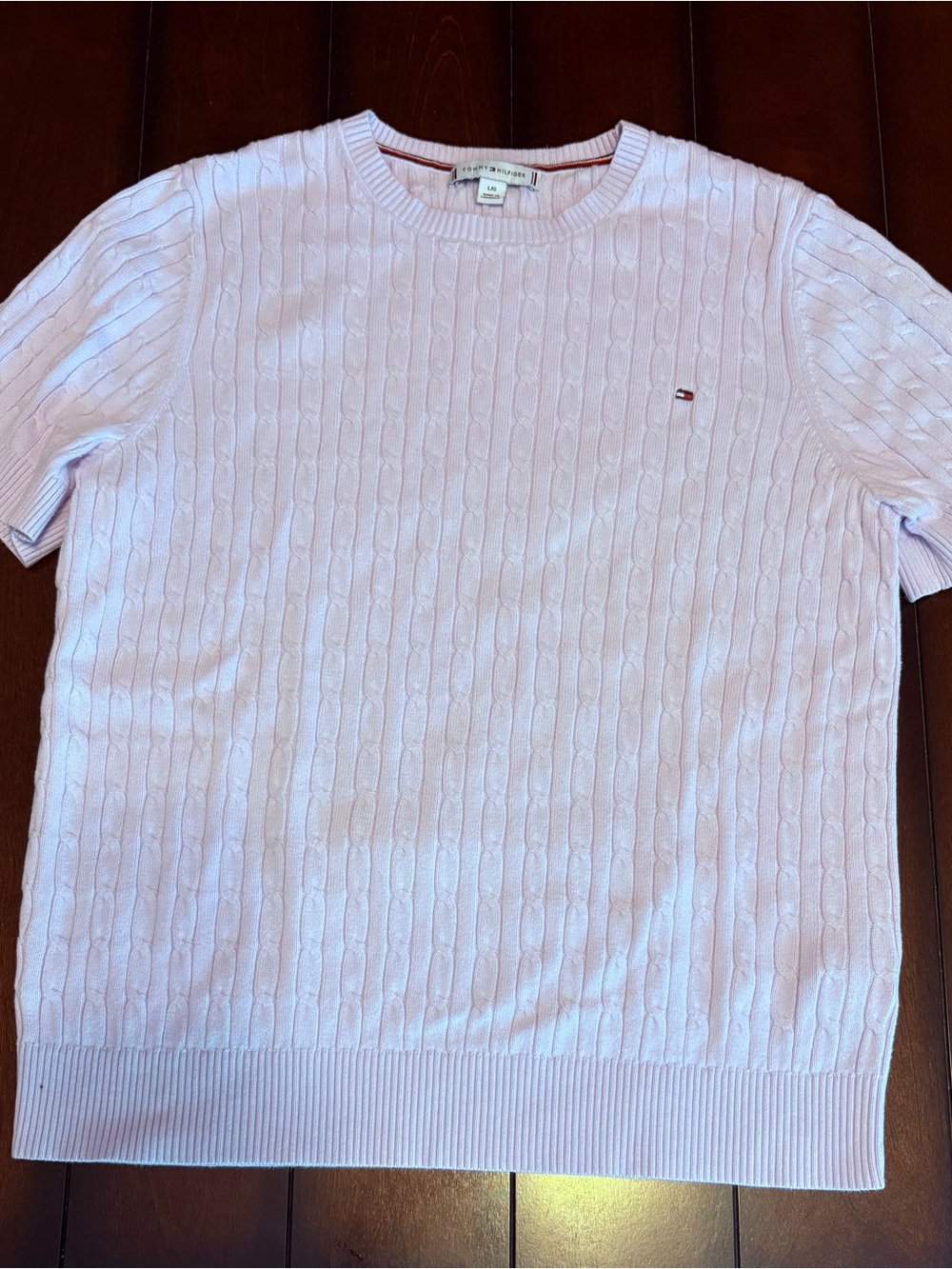 Tommy Hilfiger Light Purple Cable Knit Short Sleeve Crew Sweater